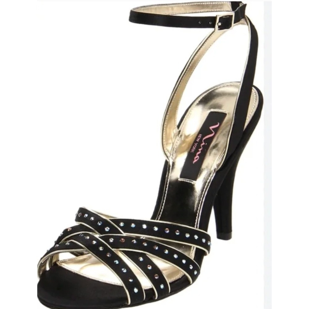NINA‎ NEW YORK Black Embellished Strappy High Heel Sandals Women's Size 8M